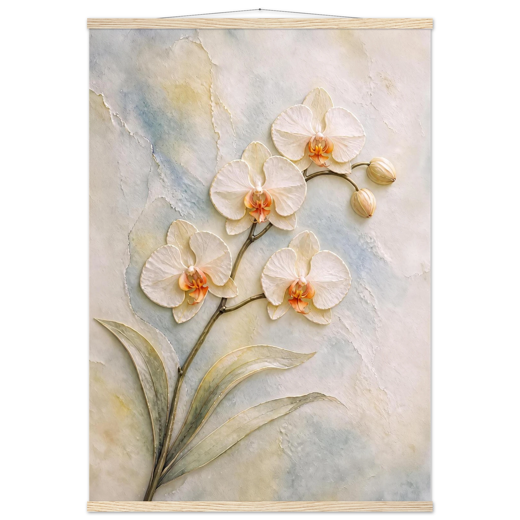 Porcelain Orchid, flowers and botanical. Archival fine art poster shown framed.