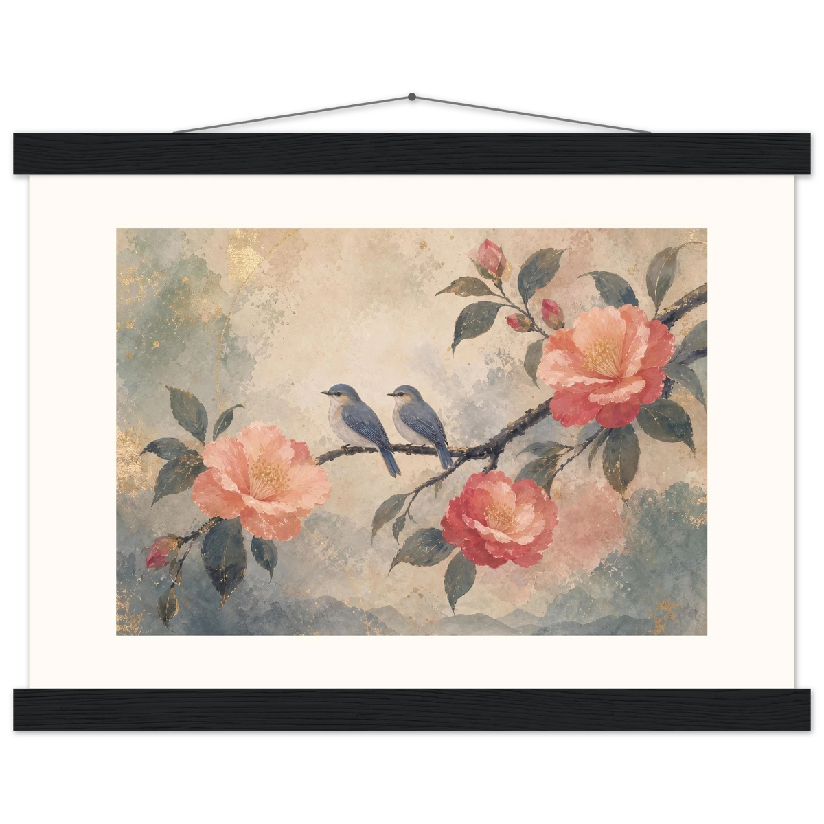Camellia Birds: flowers and botanical. Fine art poster by The Light Stays.