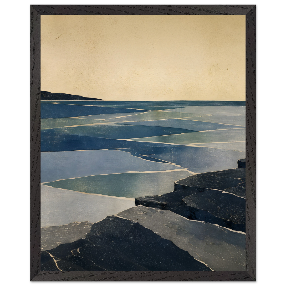 Indigo Tide: coastal landscape, jade water and japandi. Framed fine art print by The Light Stays.