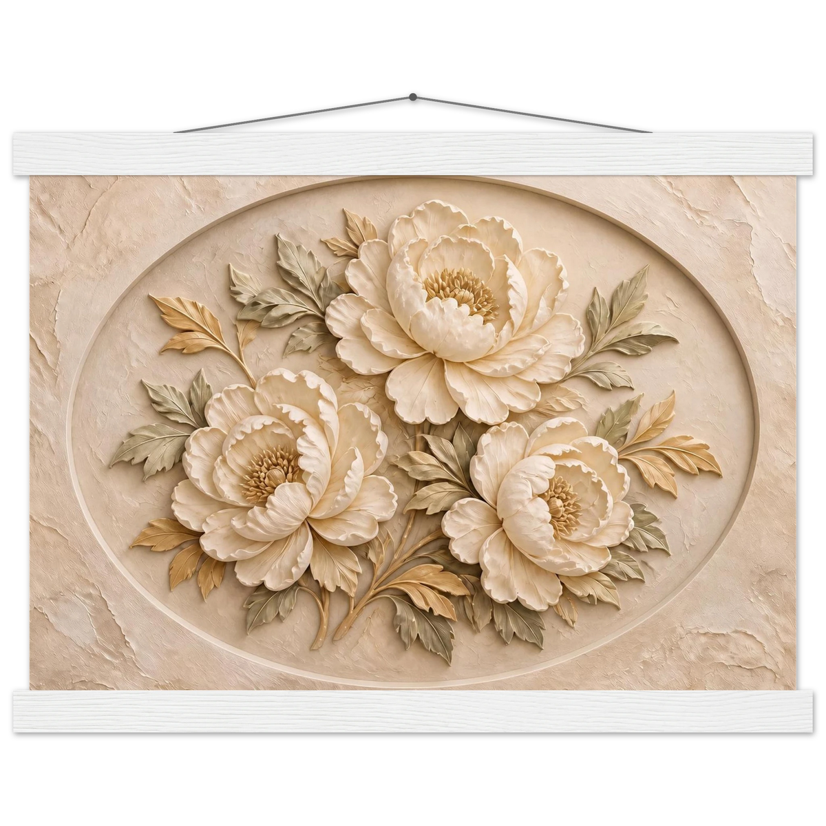 Peonies in Stone: flowers and botanical. Fine art poster, alternate frame and size.