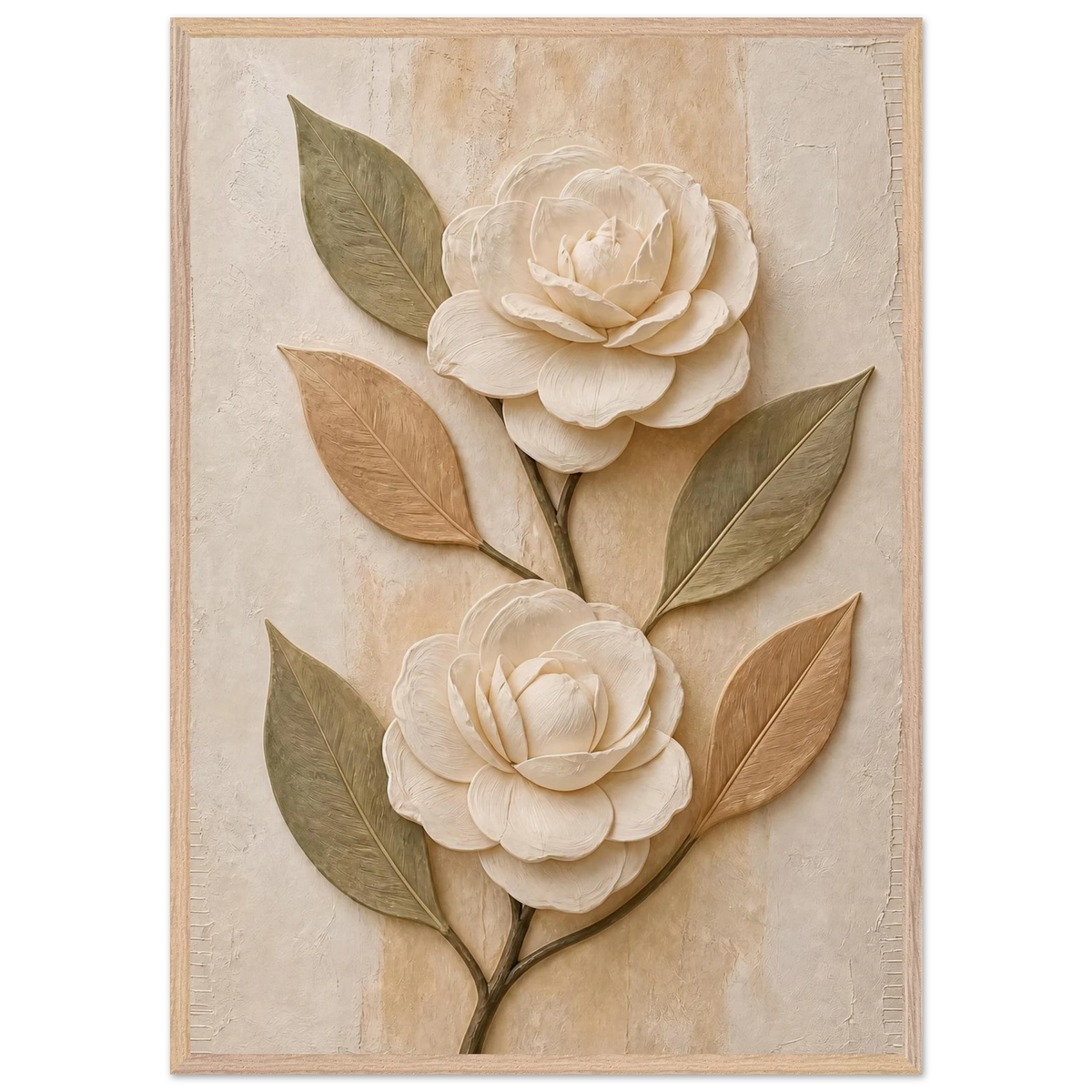 Carved Camellia: flowers and botanical. Framed fine art print, alternate frame and size.