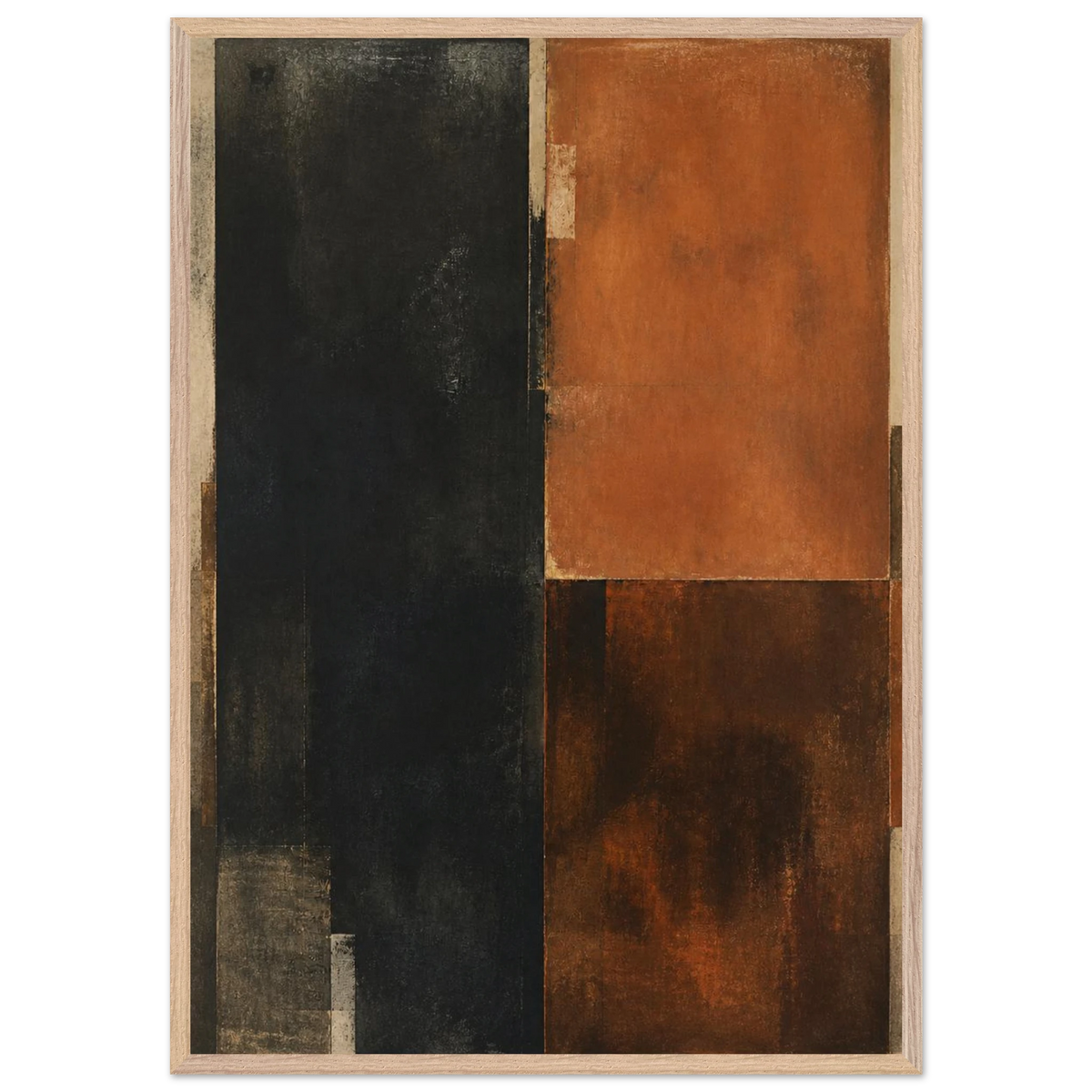 Earth and Charcoal Diptych, Panel I of II: abstract, geometry and mineral palette. Framed fine art print by The Light Stays.