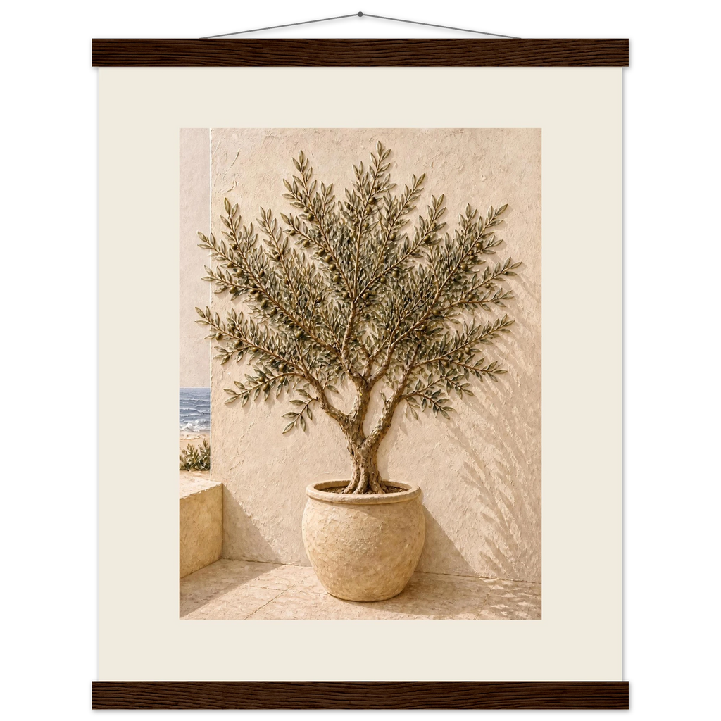 Olive Terrace: landscape and sun. Fine art poster, alternate frame and size.