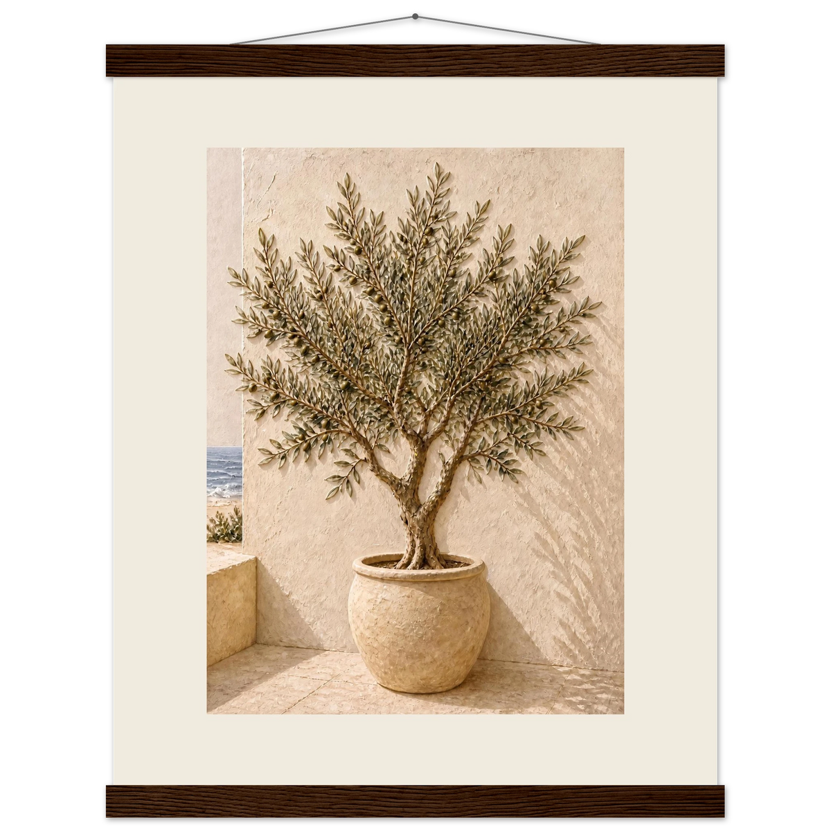 Olive Terrace: landscape and sun. Fine art poster, alternate frame and size.