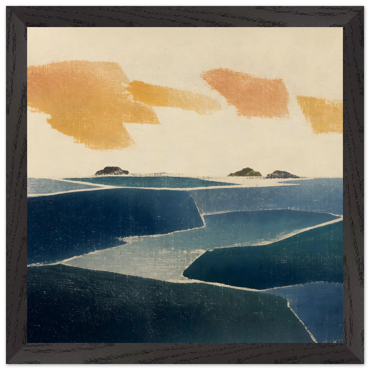 Amber and Indigo: abstract, coastline and color field. Framed fine art print by The Light Stays.