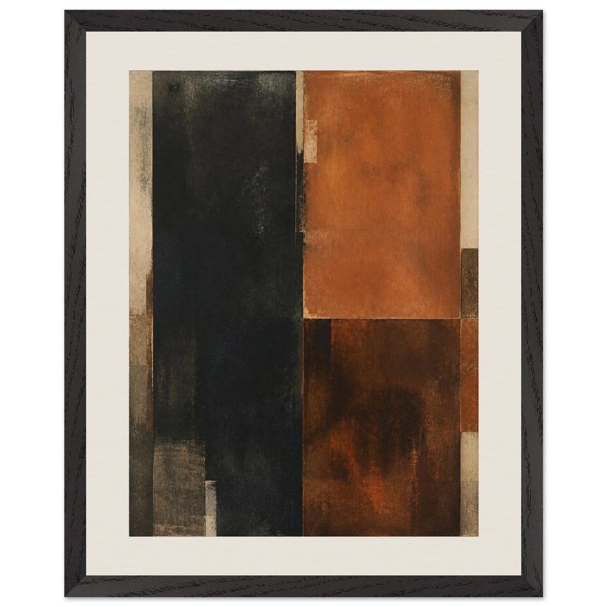Earth and Charcoal Diptych, Panel I of II: abstract, geometry and mineral palette. Framed fine art print by The Light Stays.