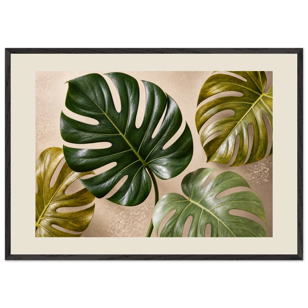 Four Greens: leaves, vivid green and impasto. Museum-quality framed fine art print.
