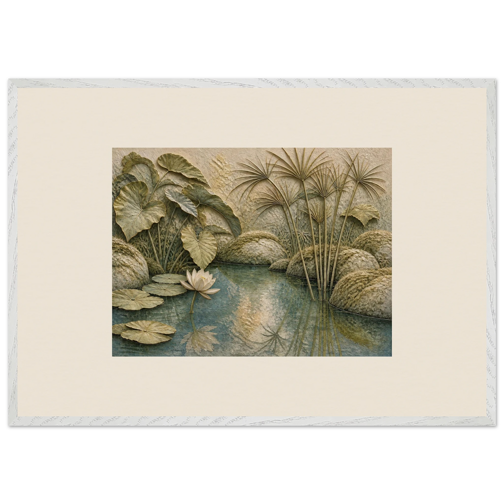Papyrus Pond, lake, papyrus and serene greens. Archival framed fine art print shown framed.