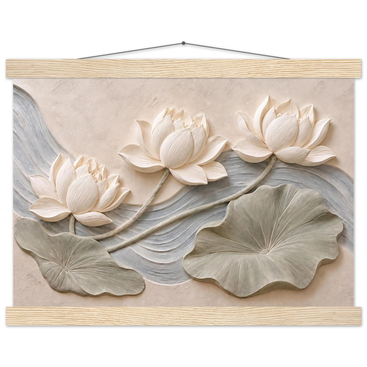 Lotus Current, flowers and botanical. Archival fine art poster shown framed.