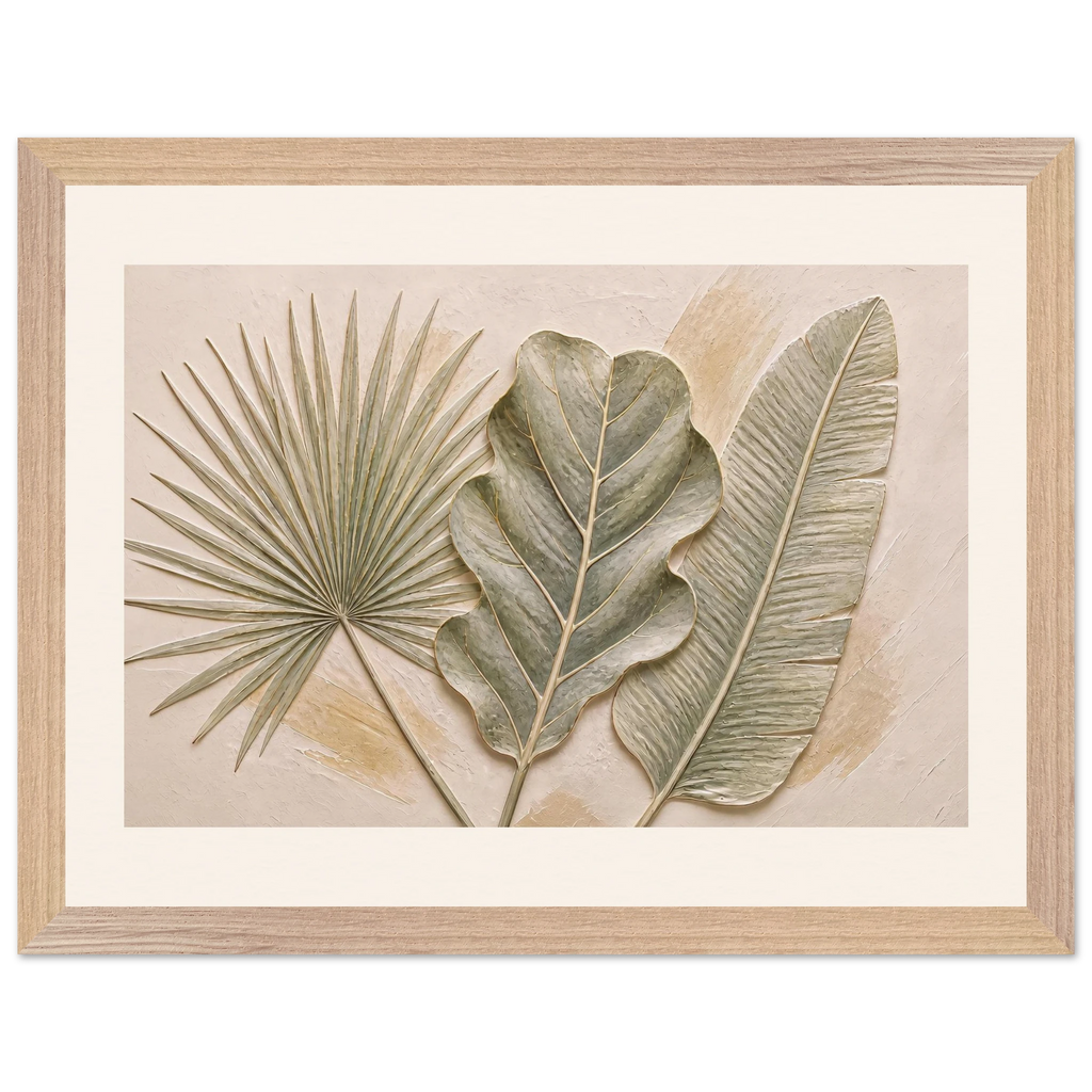 Three Leaves: botanical and nature. Framed fine art print, alternate frame and size.
