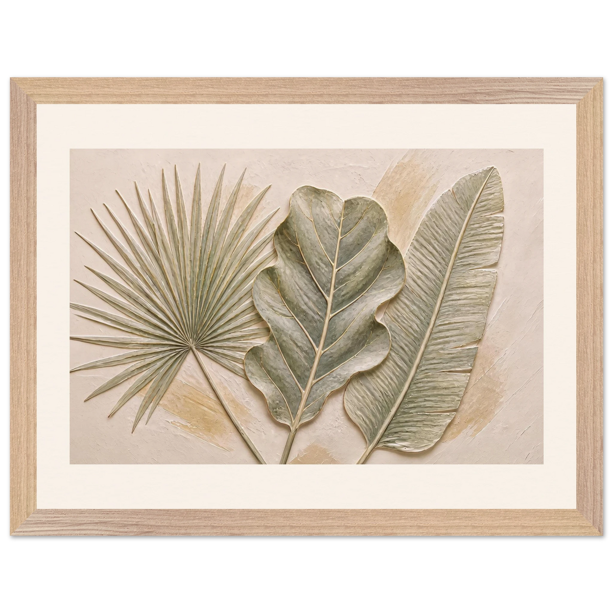 Three Leaves: botanical and nature. Framed fine art print, alternate frame and size.