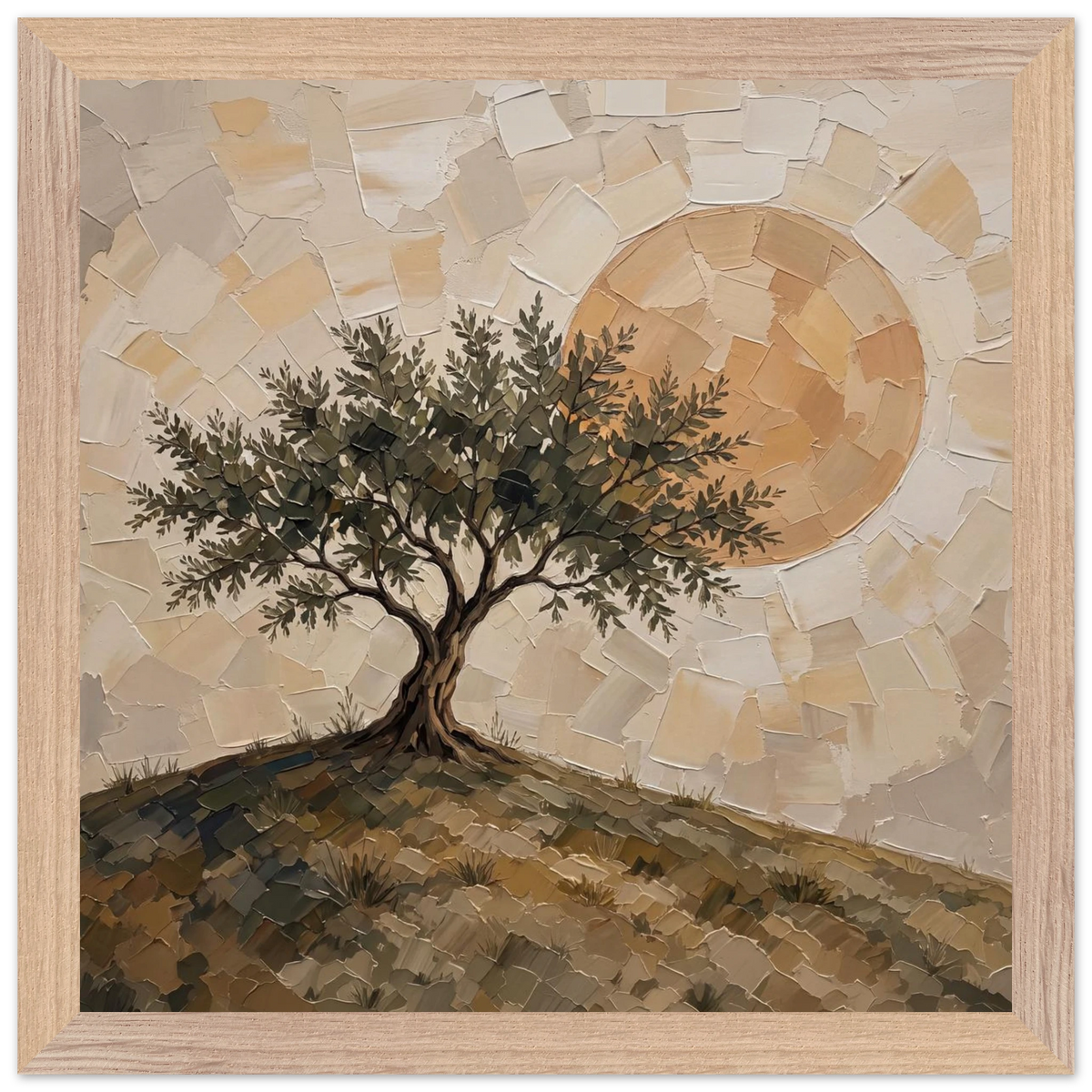 Olive Noon: hills, botanical and golden tones. Framed fine art print by The Light Stays.