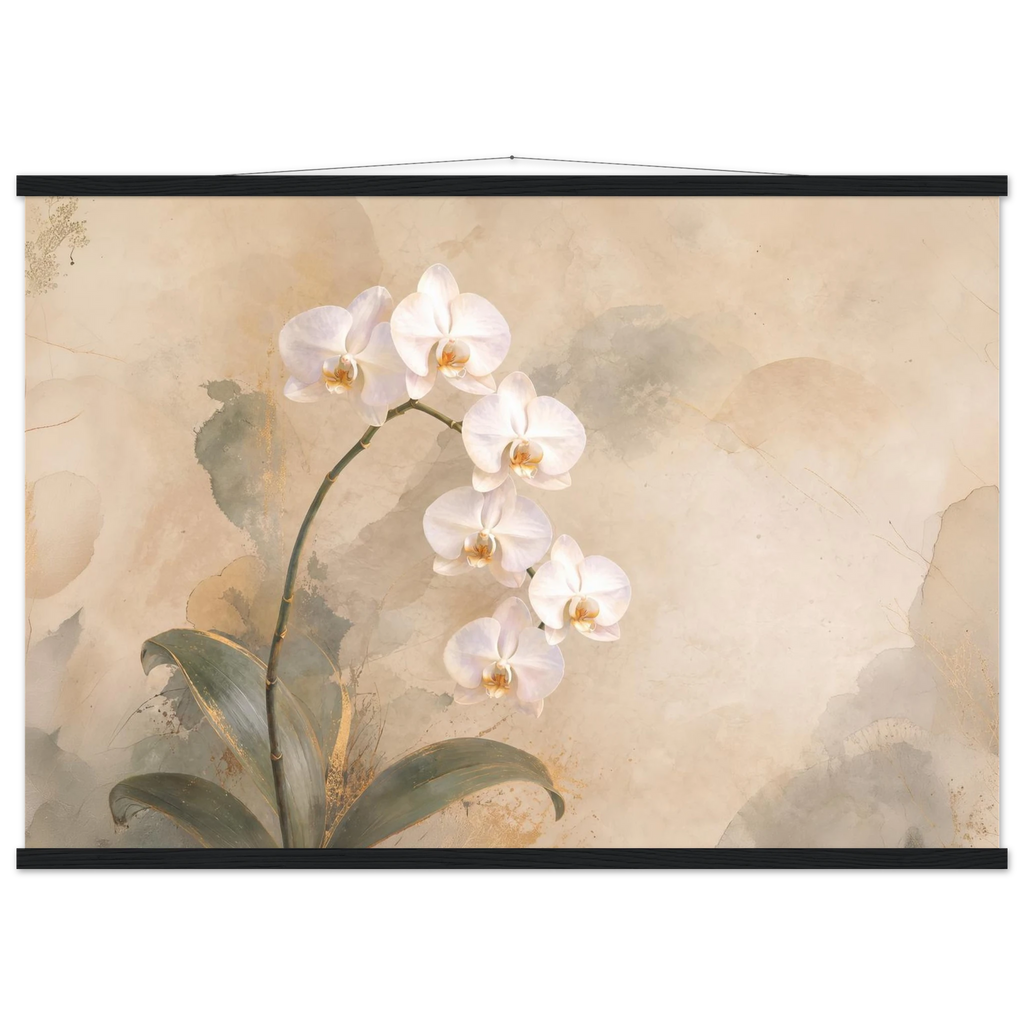 Orquídea Acesa, pôster floral com suporte de madeira da The Light Stays.