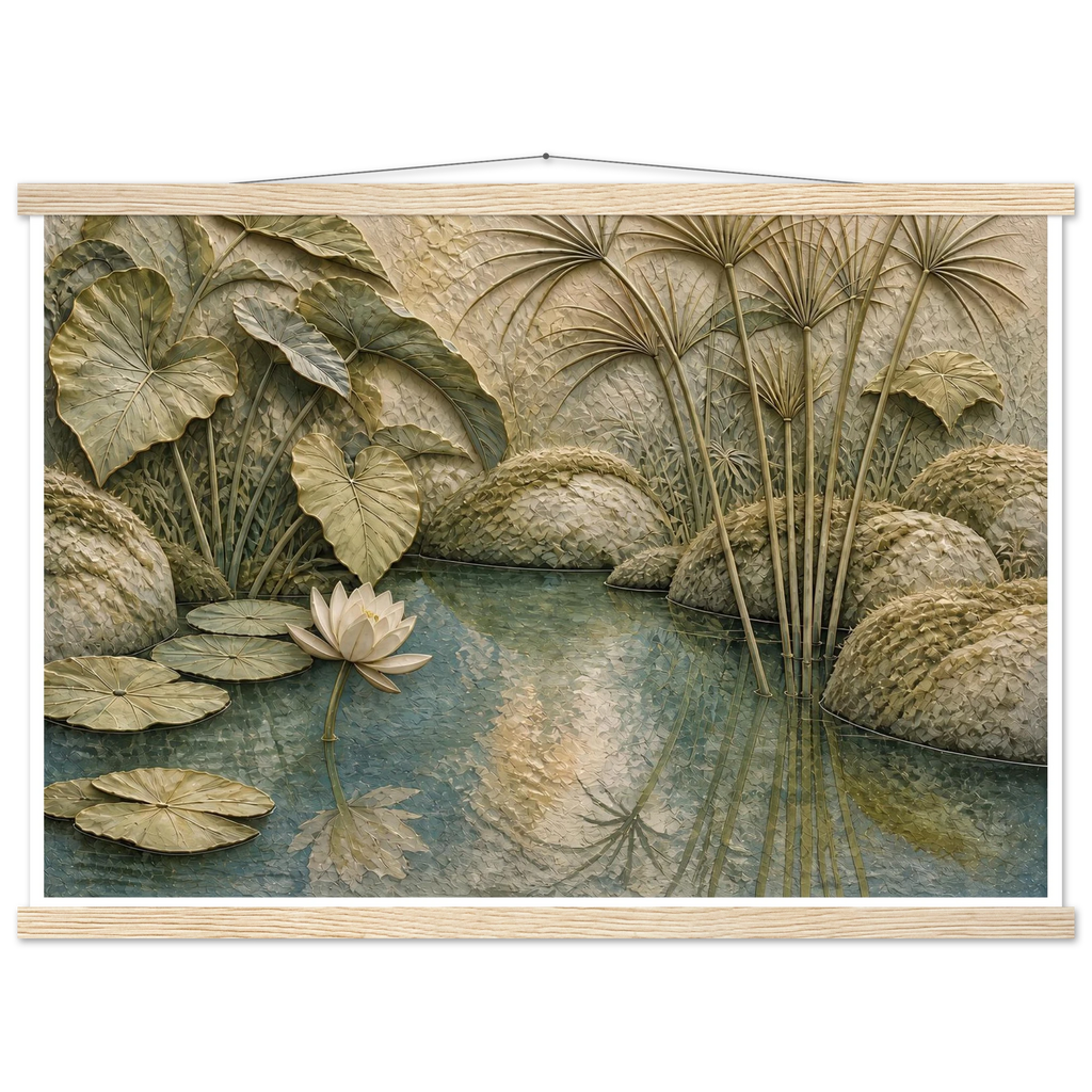 Papyrus Pond: lake, papyrus and serene greens. Fine art poster by The Light Stays.
