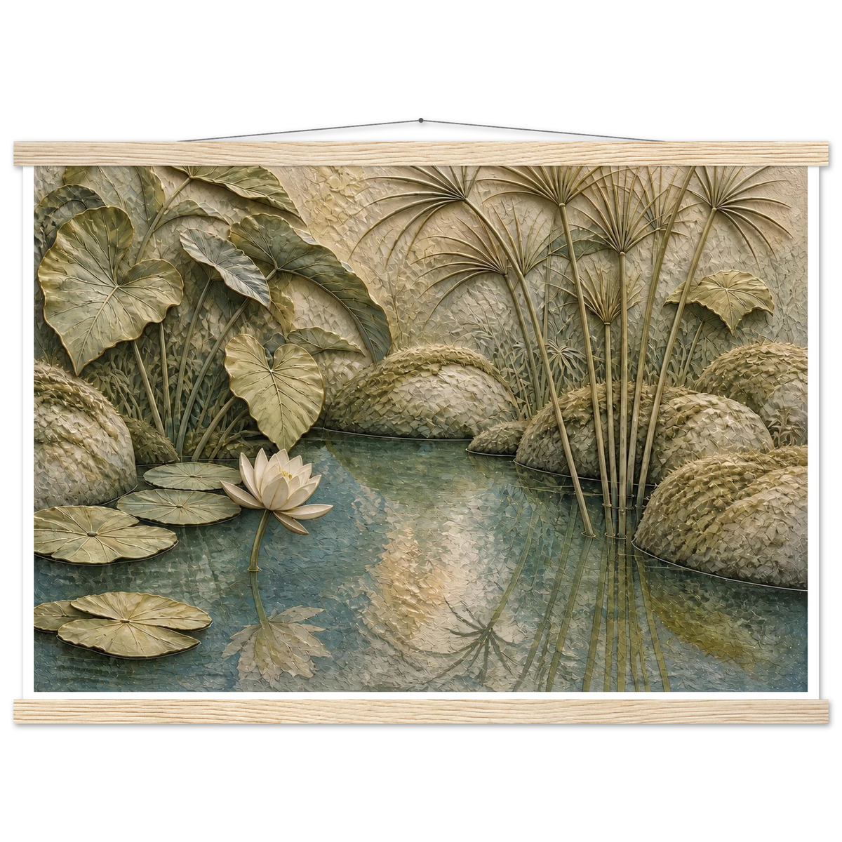Papyrus Pond: lake, papyrus and serene greens. Fine art poster by The Light Stays.