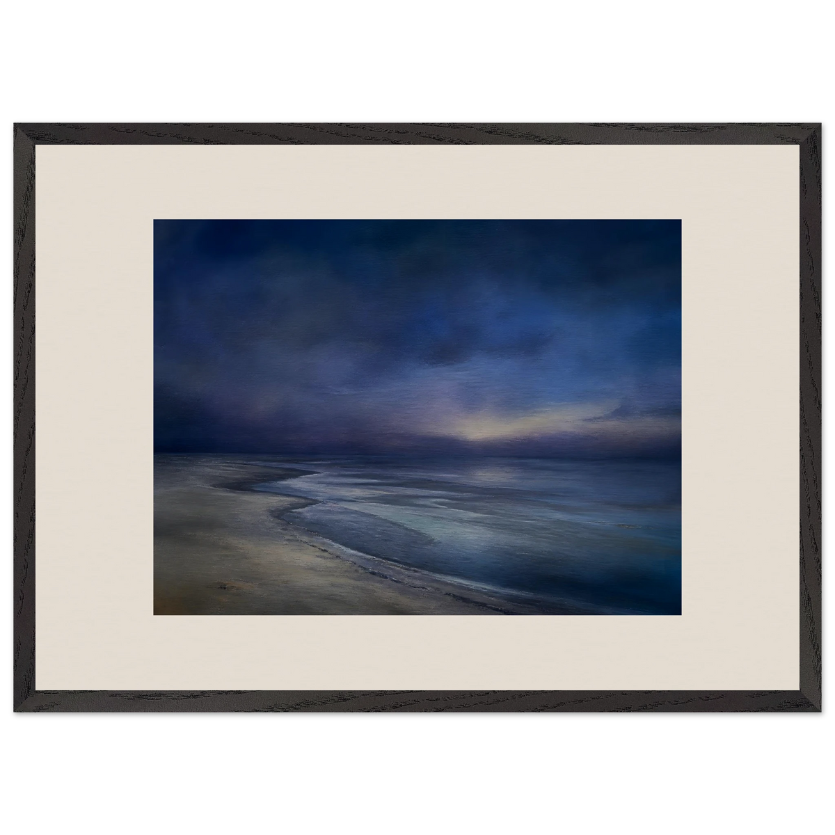 Blue Hour Shore: sea and coastal landscape. Framed fine art print, alternate frame and size.