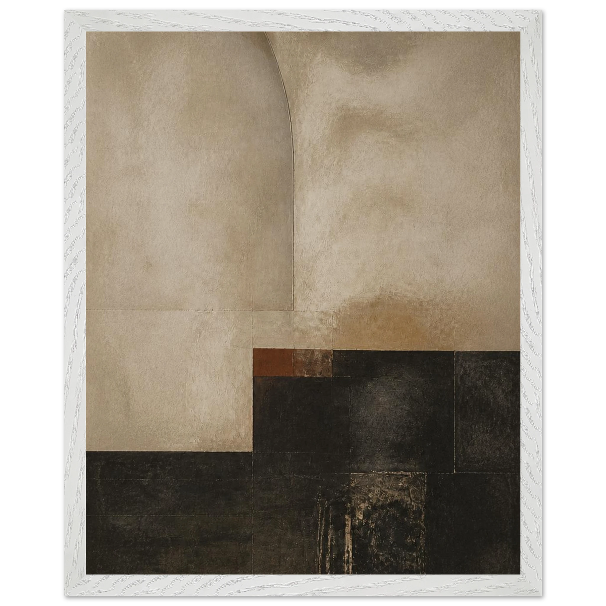 Limewash Triptych, Panel III of III: abstract, mineral texture and neutral tones. Framed fine art print, alternate frame and size.