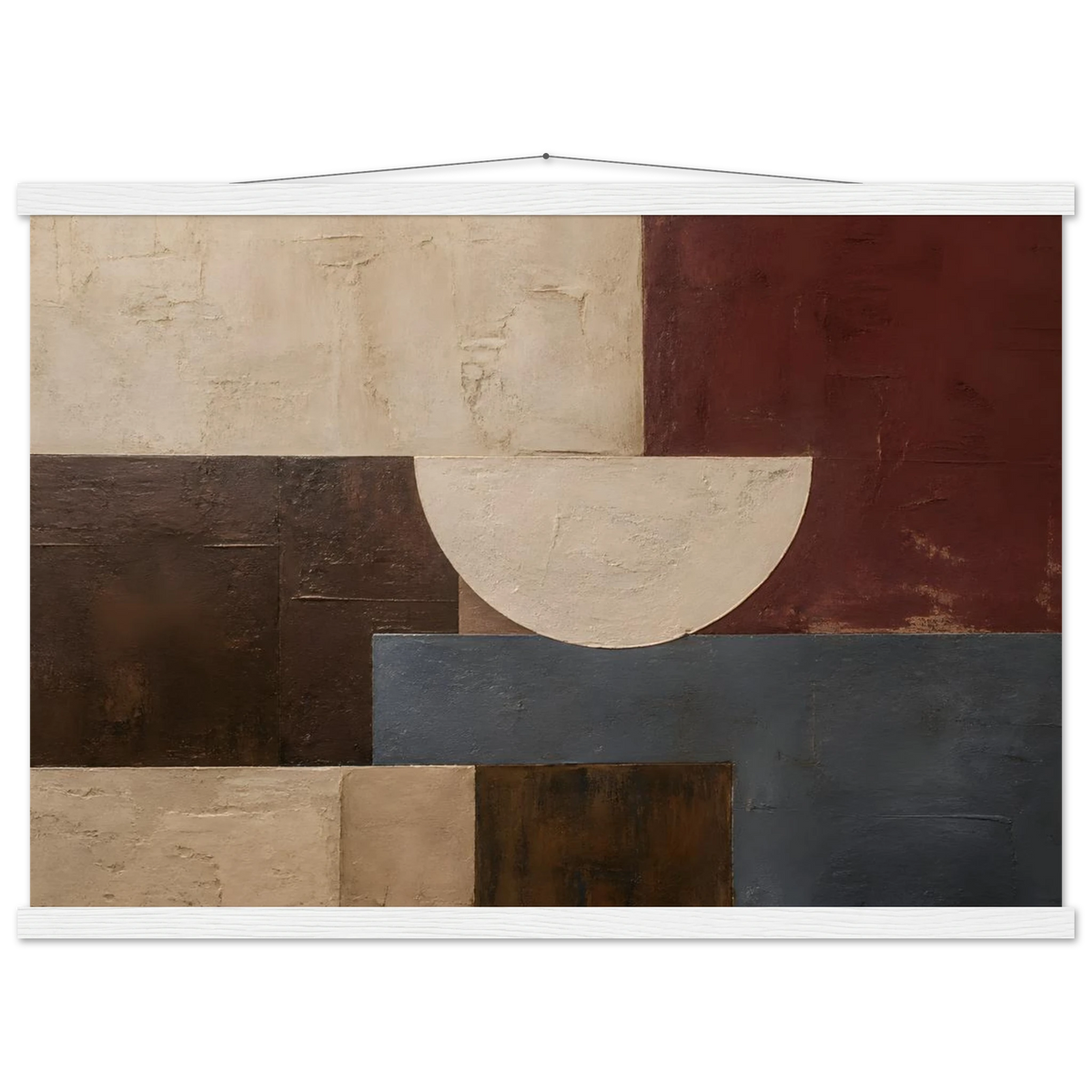 Ruby Blocks: geometric abstract, red and texture. Fine art poster, alternate frame and size.