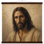 Pôster Kind Eyes com suporte de madeira, retrato sereno de Jesus em luz quente