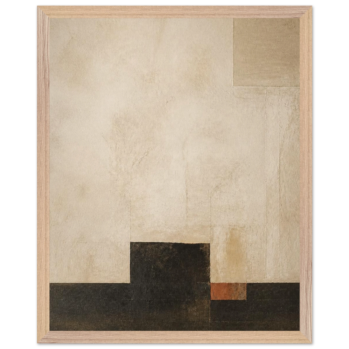 Limewash Triptych, Panel I of III: abstract, mineral texture and neutral tones. Framed fine art print, alternate frame and size.