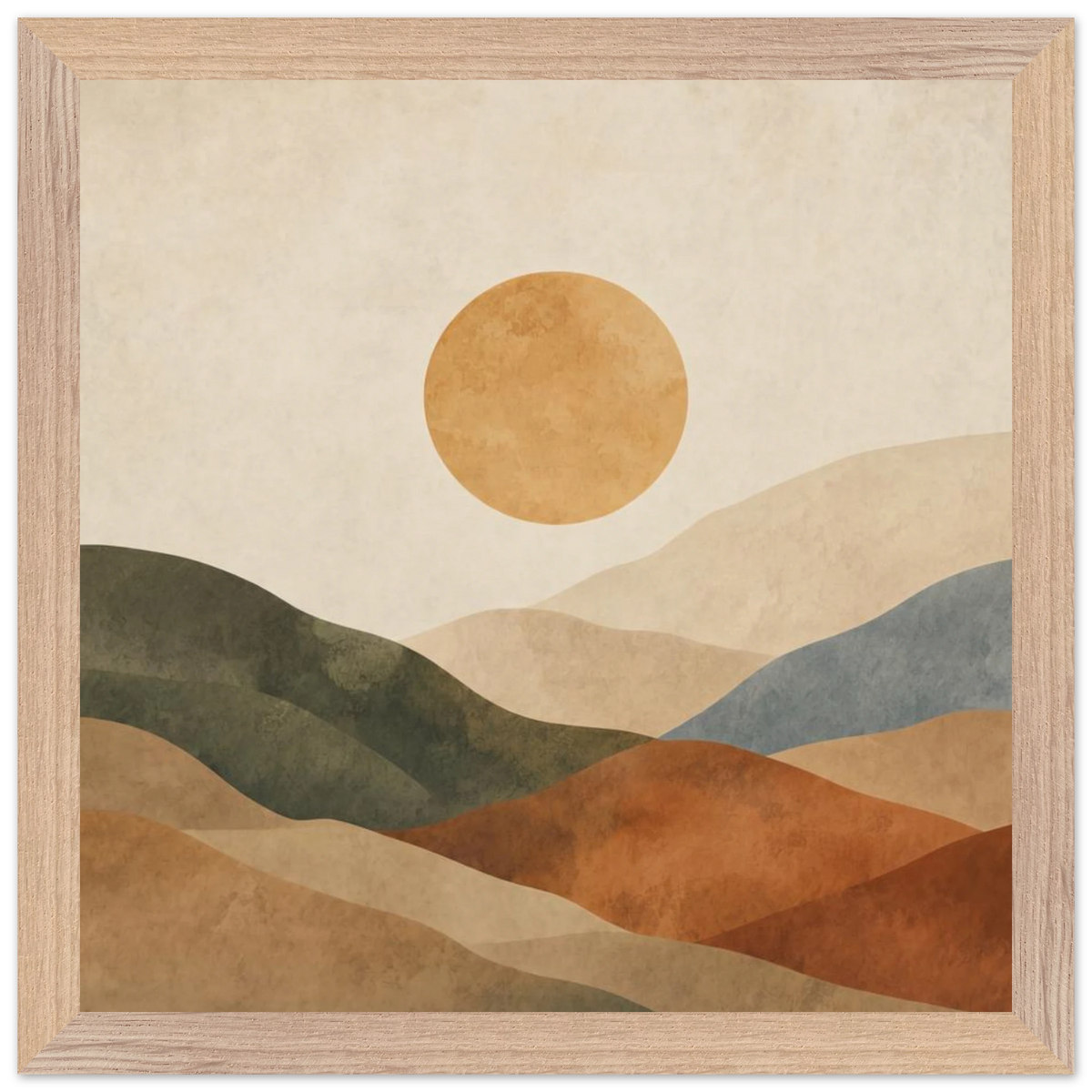 Kindled Earth: sun, hills and ochre palette. Framed fine art print by The Light Stays.