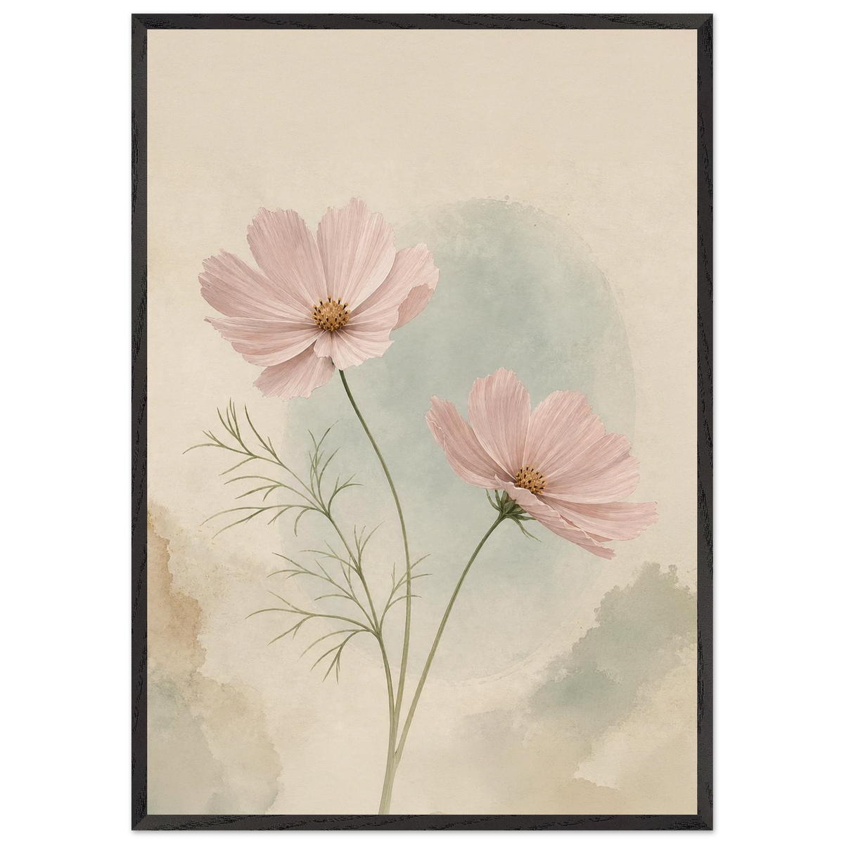 Cosmos Unison: flowers, blush and celadon. Framed fine art print by The Light Stays.