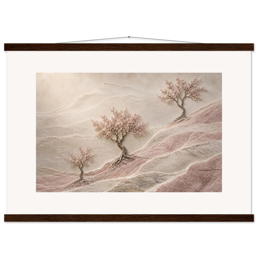Blossom Terraces, flowers and botanical. Archival fine art poster shown framed.