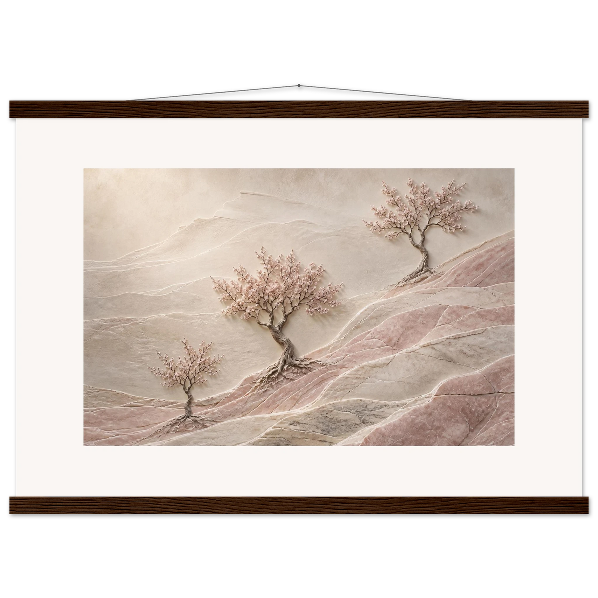 Blossom Terraces, flowers and botanical. Archival fine art poster shown framed.
