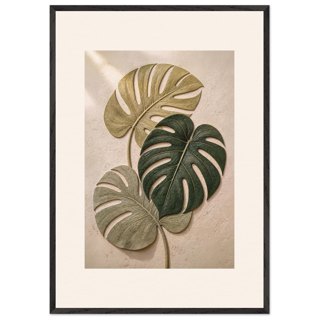 Stone Monstera, botanical and nature. Archival framed fine art print shown framed.