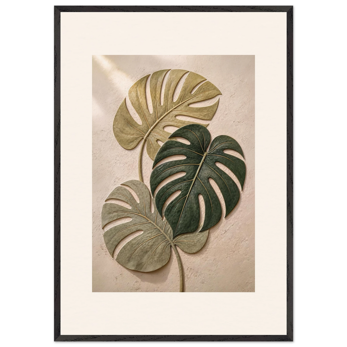 Stone Monstera, botanical and nature. Archival framed fine art print shown framed.
