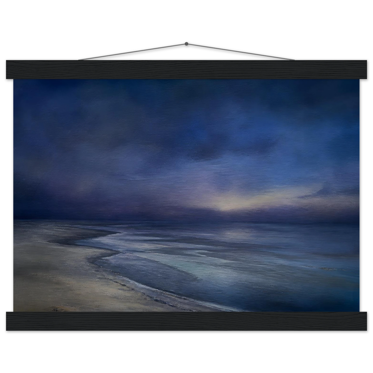 Blue Hour Shore: sea and coastal landscape. Fine art poster, alternate frame and size.