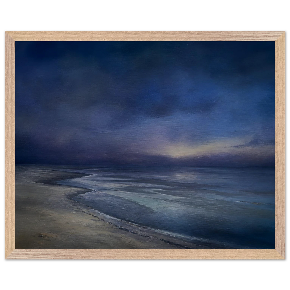 Blue Hour Shore: sea and coastal landscape. Framed fine art print, alternate frame and size.