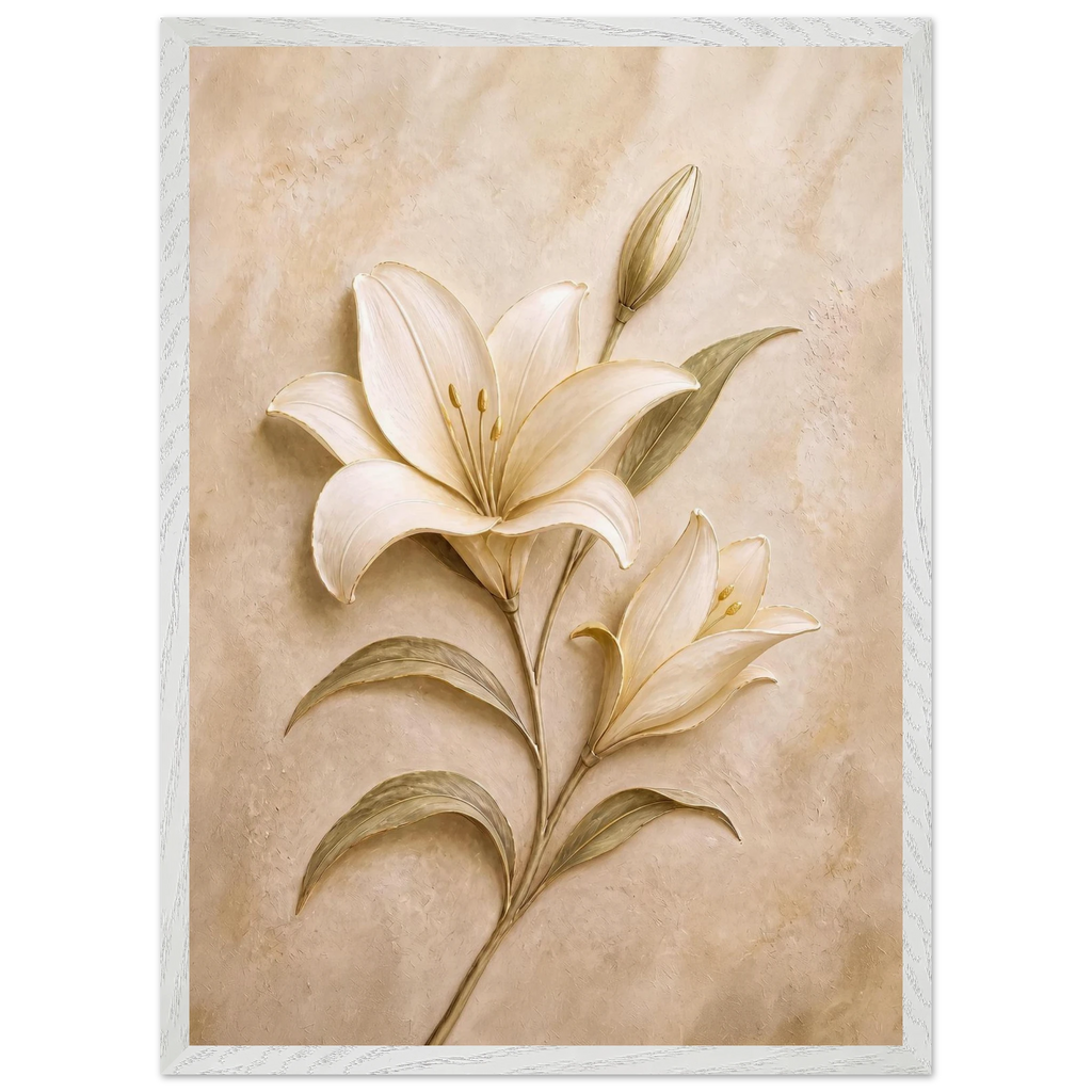 Alabaster Lily: flowers and botanical. Framed fine art print, alternate frame and size.