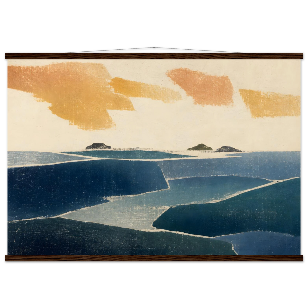 Amber and Indigo: abstract, coastline and color field. Fine art poster by The Light Stays.
