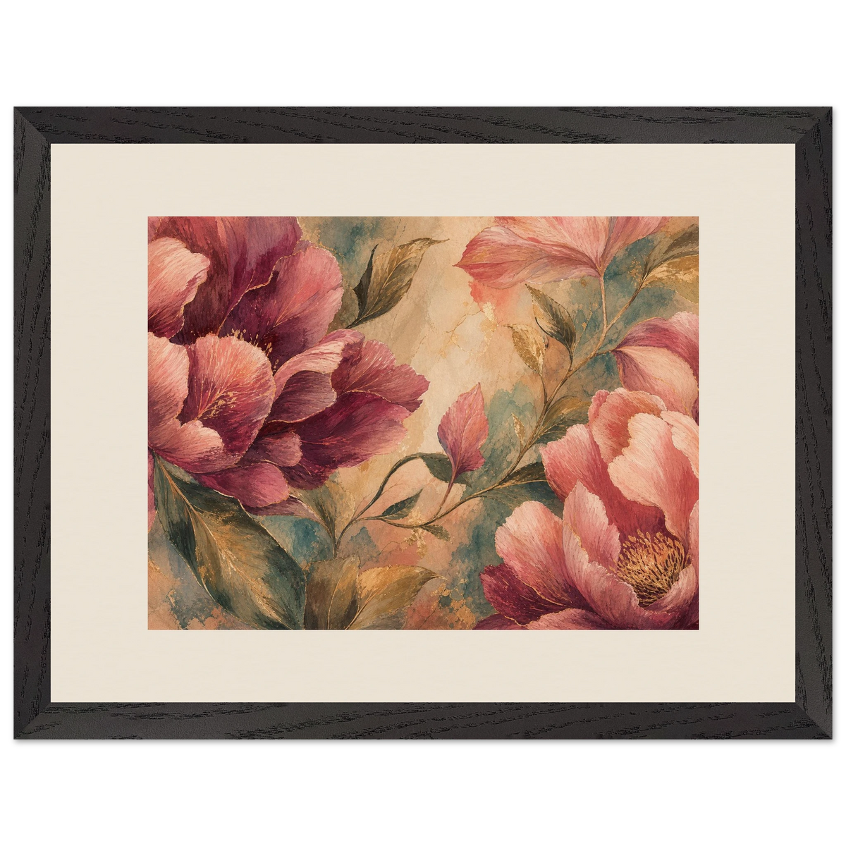 Crimson Peonies: flowers and botanical. Framed fine art print.