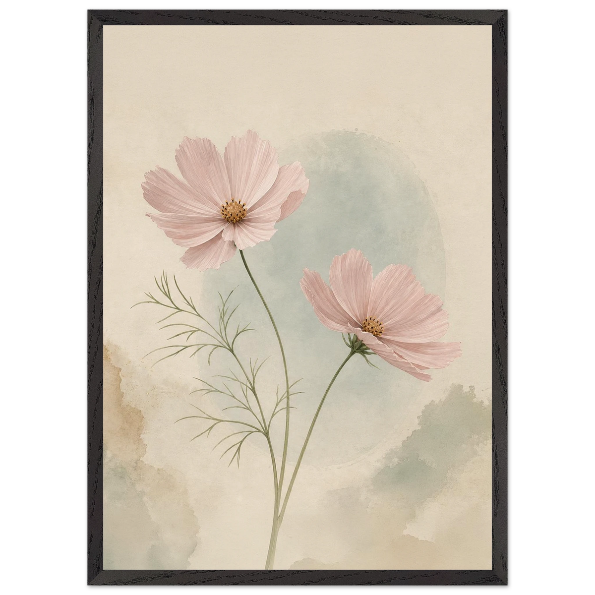 Cosmos Unison: flowers, blush and celadon. Framed fine art print by The Light Stays.