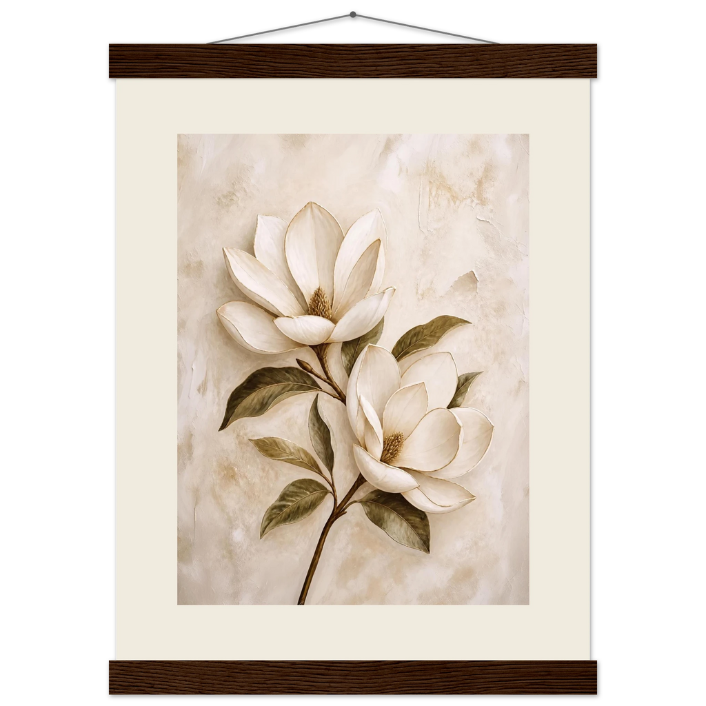 Gilded Magnolia: flowers and botanical. Fine art poster, alternate frame and size.