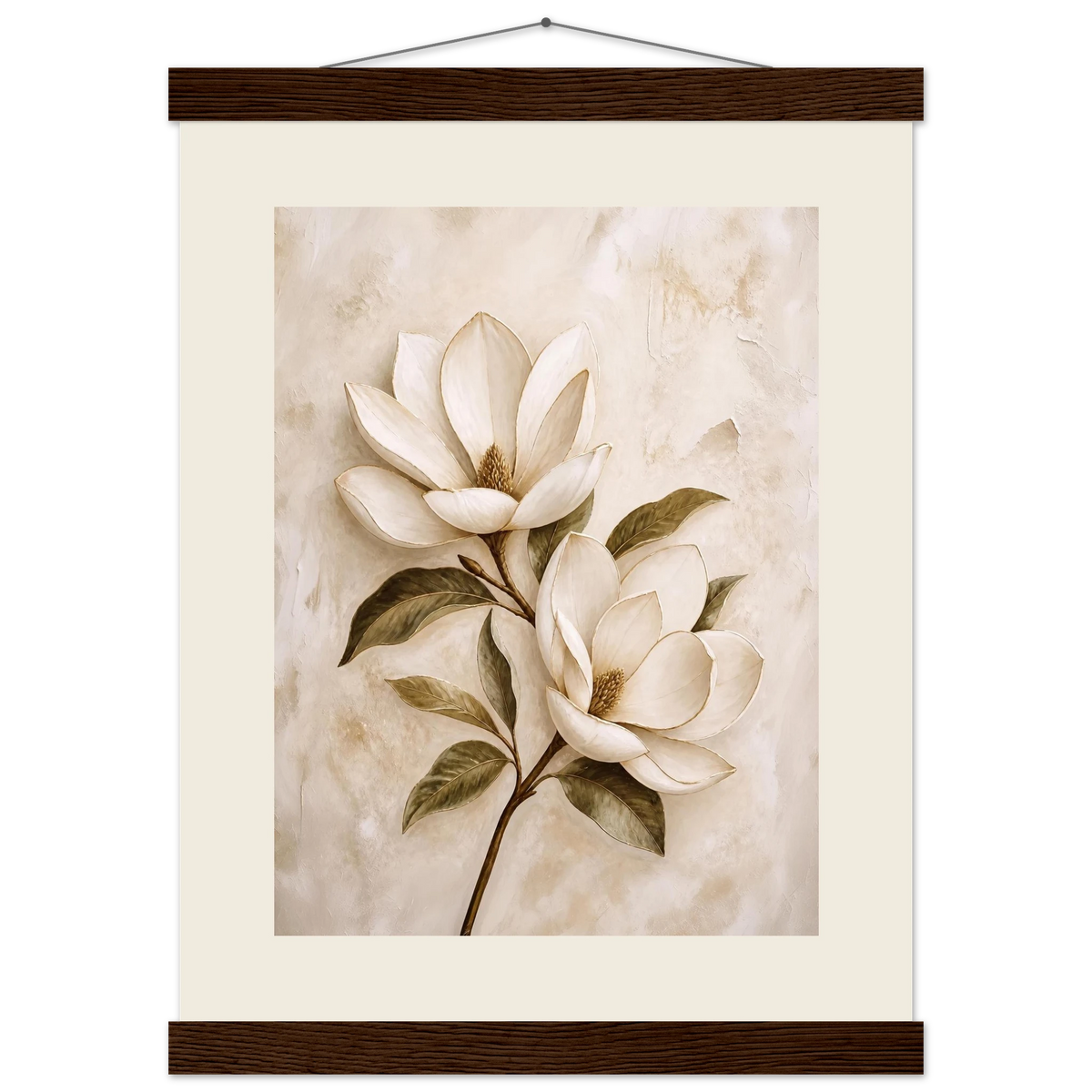 Gilded Magnolia: flowers and botanical. Fine art poster, alternate frame and size.