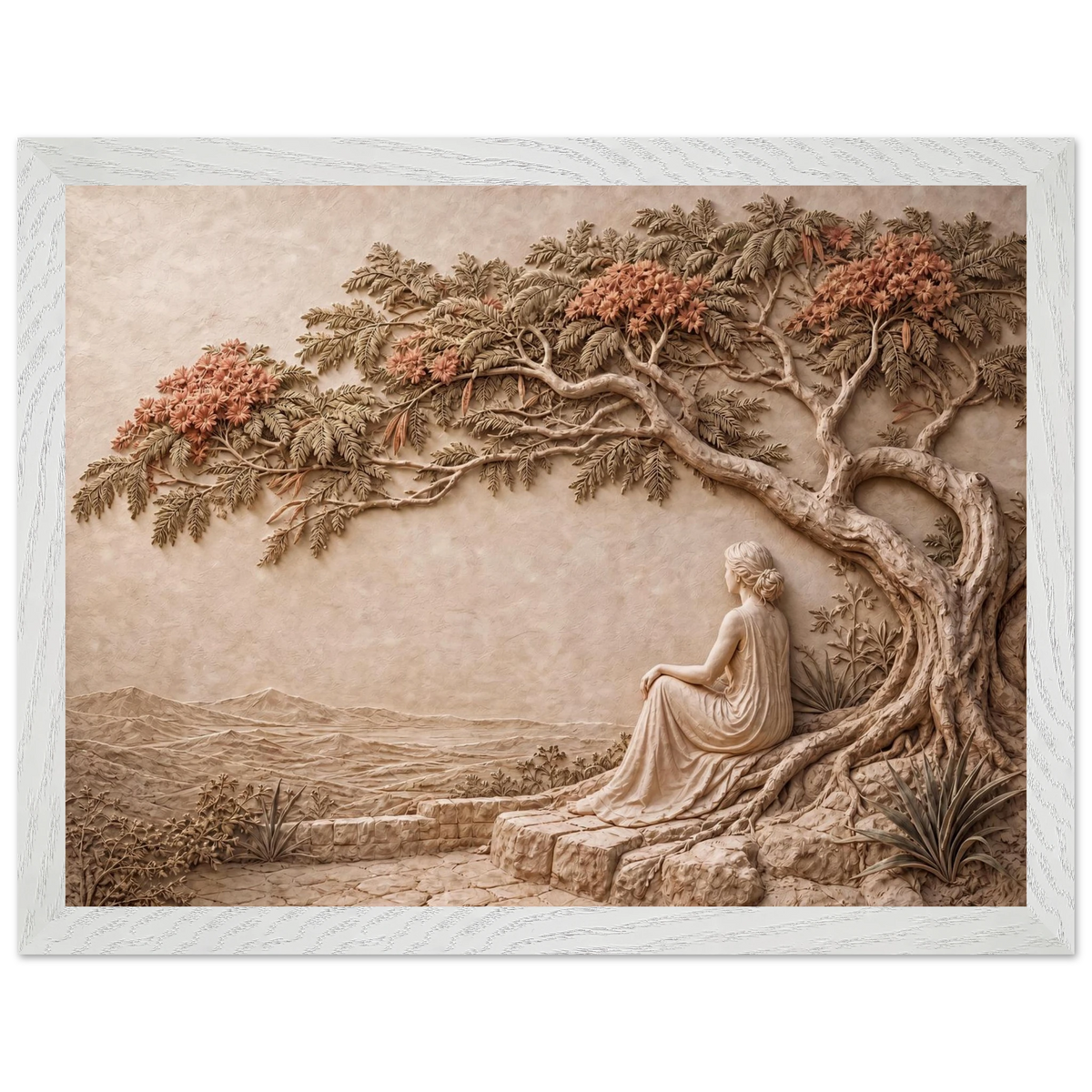 Under the Blossoms: impasto, figure and blossoming canopy. Framed fine art print by The Light Stays.