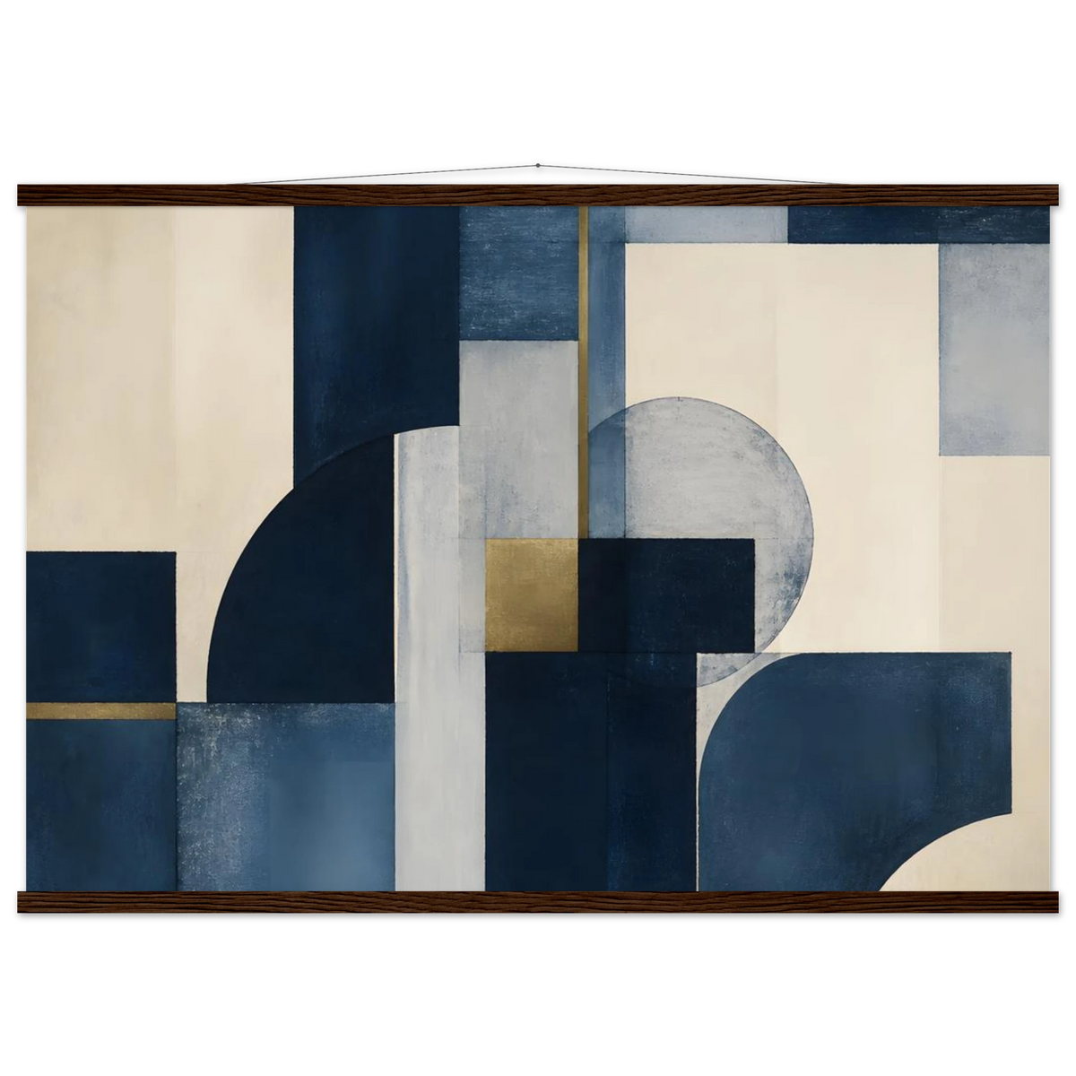 Blue Architecture, geometric abstract, blue and cream. Archival fine art poster shown framed.