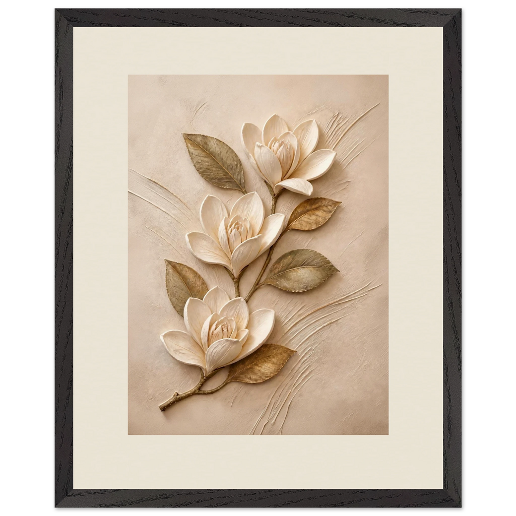 Magnolia Ascent, flowers and botanical. Archival framed fine art print shown framed.