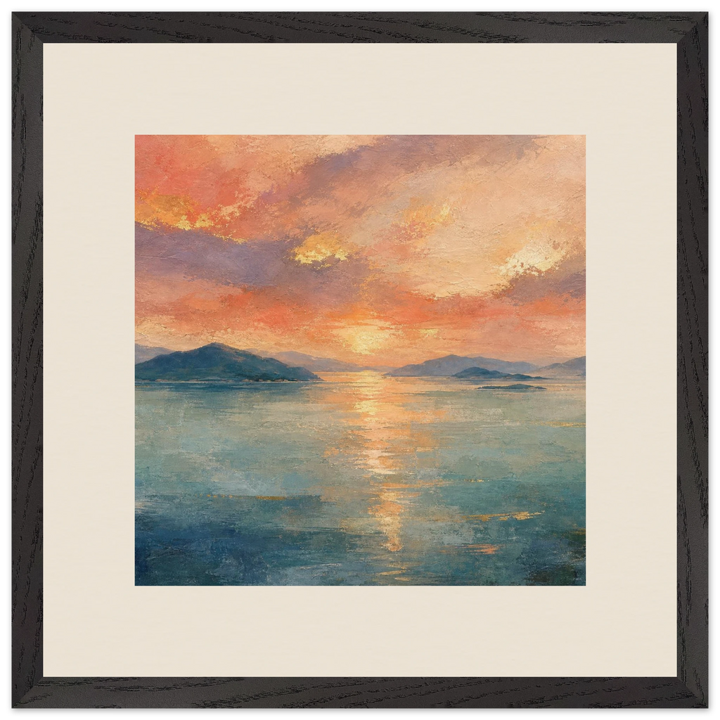 Setouchi Peach Dawn: riviera and japandi. Museum-quality framed fine art print.