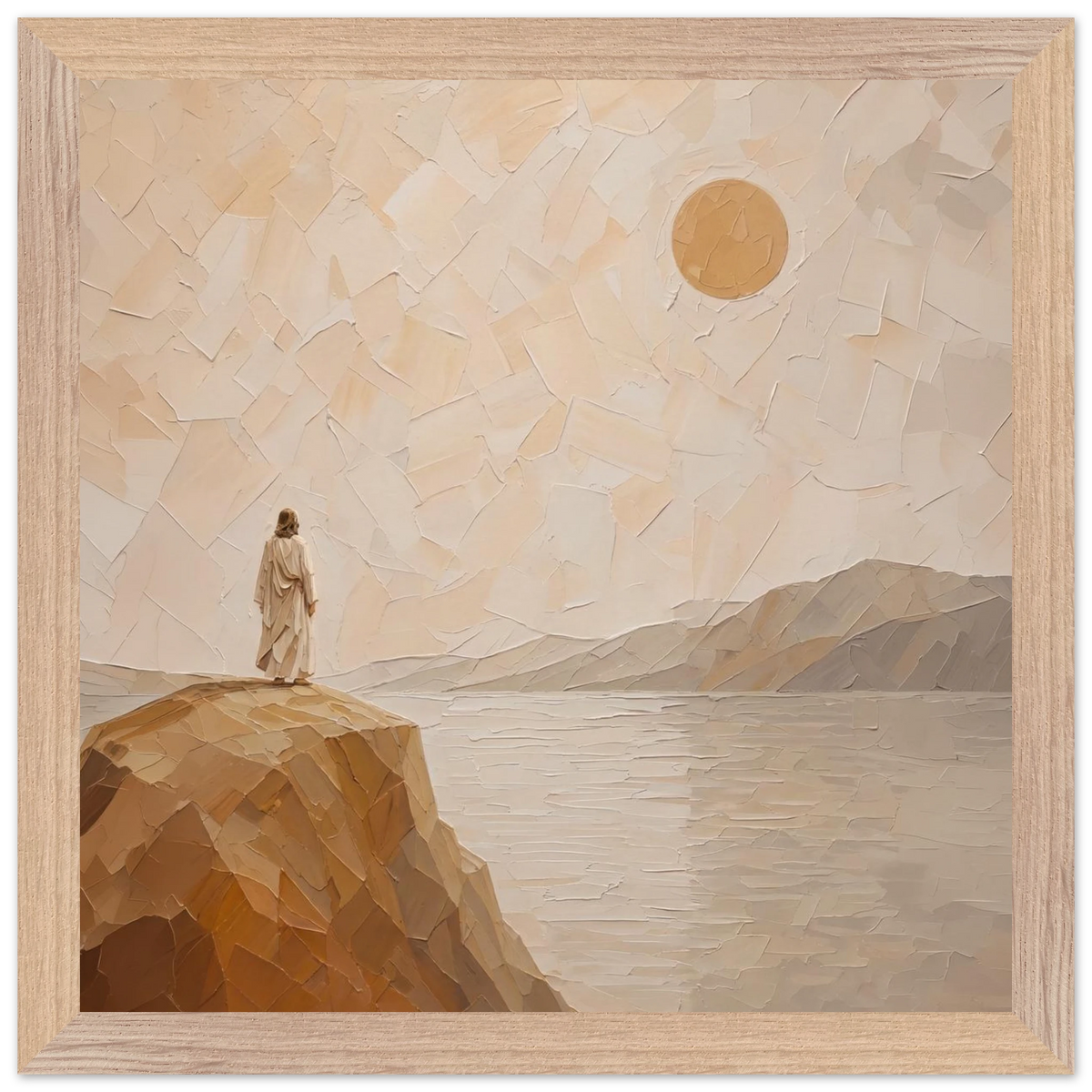 Salt Shore: jesus, cliff and sea. Framed fine art print by The Light Stays.