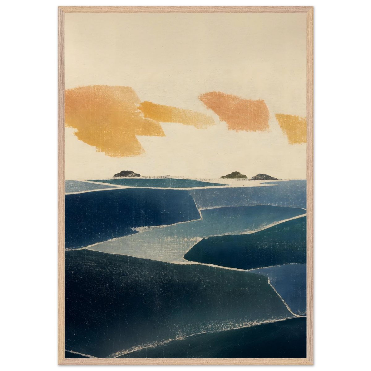 Amber and Indigo: abstract, coastline and color field. Framed fine art print by The Light Stays.