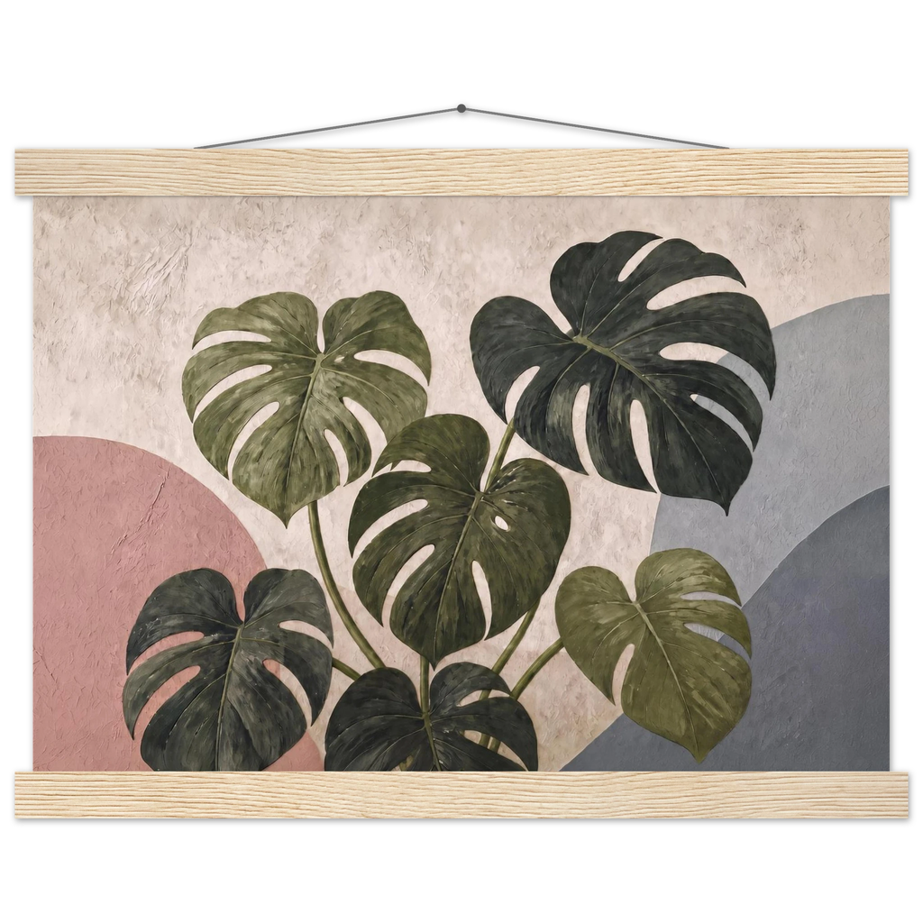 Monstera Sun, botanical and nature. Archival fine art poster shown framed.
