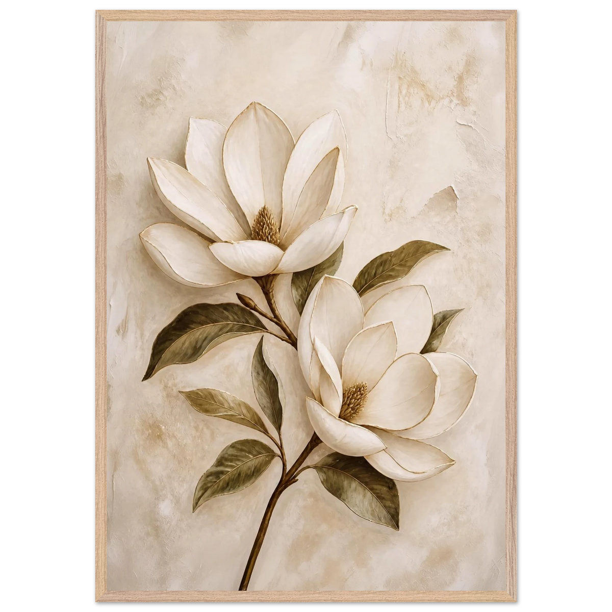 Gilded Magnolia: flowers and botanical. Framed fine art print, alternate frame and size.