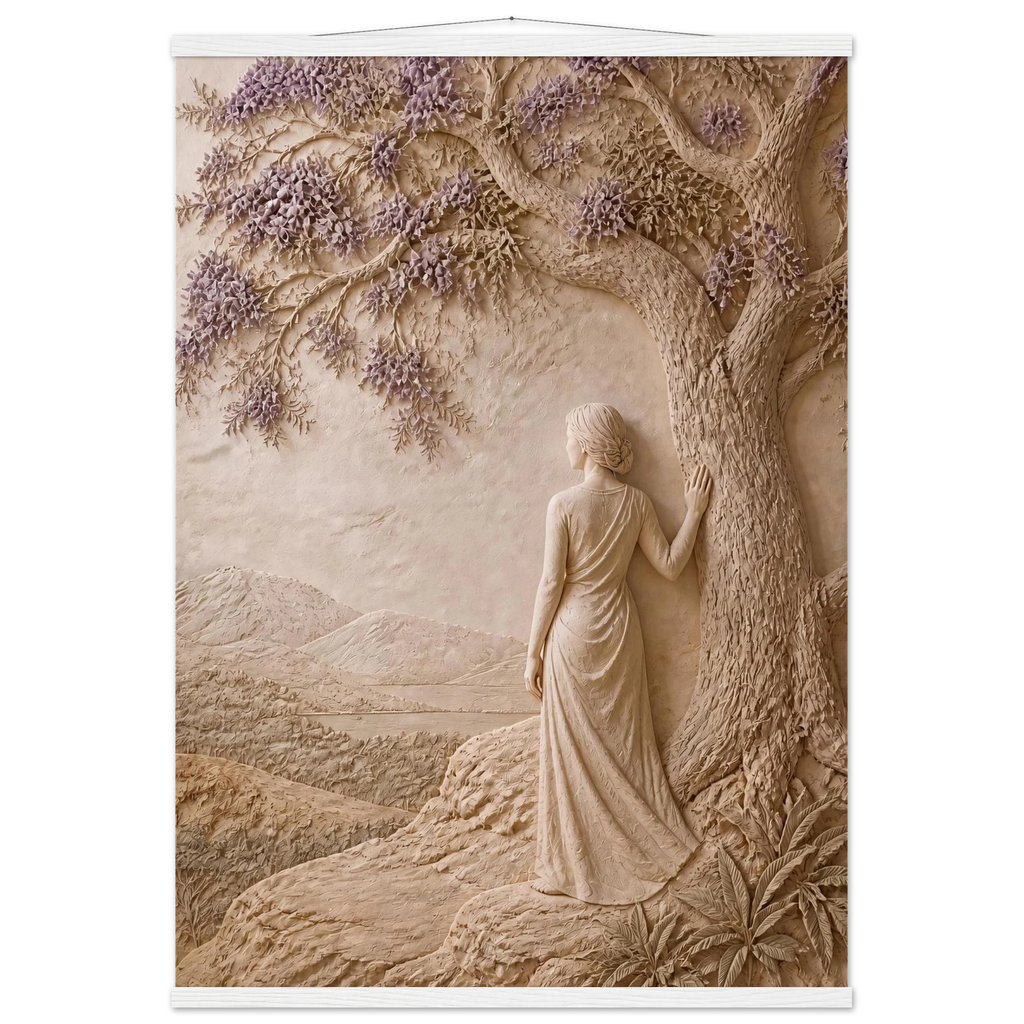 Old Friend, impasto, figure and companion tree. Archival fine art poster shown framed.