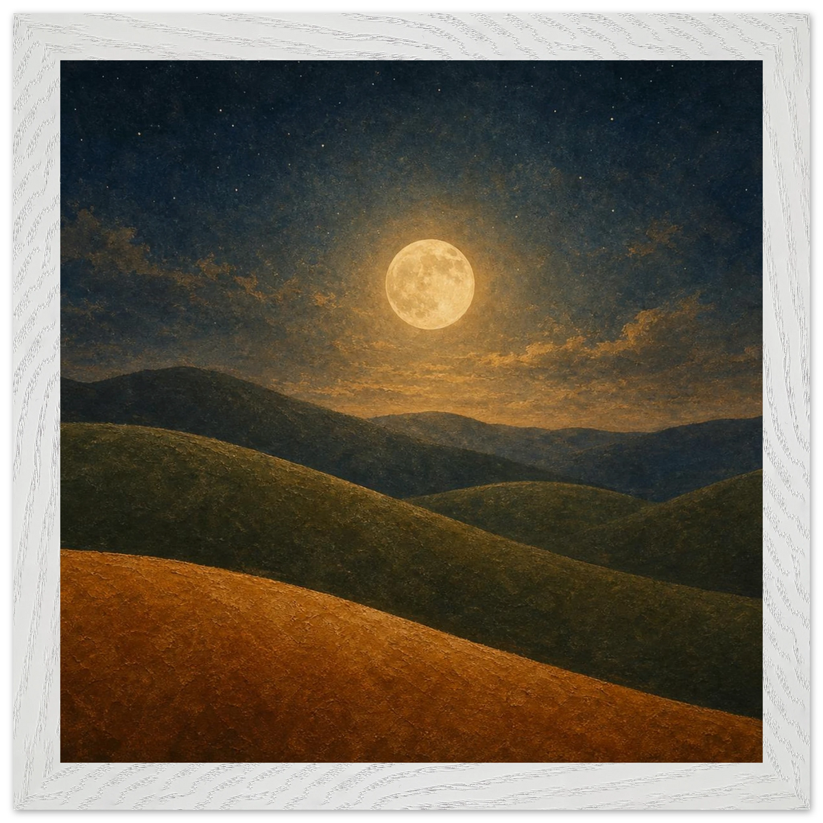 Moon Hills: night, minimalist landscape and charcoal. Framed fine art print by The Light Stays.