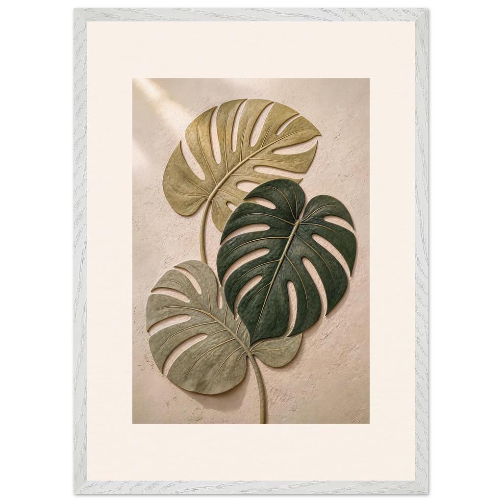 Stone Monstera: botanical and nature. Framed fine art print, alternate frame and size.