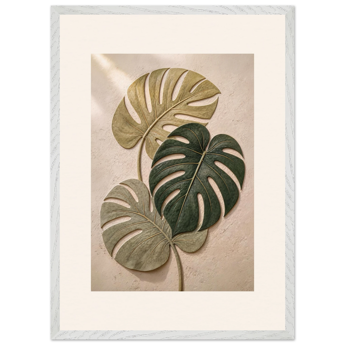 Stone Monstera: botanical and nature. Framed fine art print, alternate frame and size.